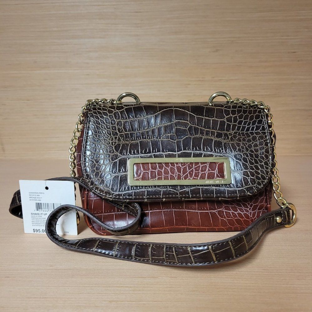 ANIMAL print nine west fig brown burgundy croc embossed print handbag